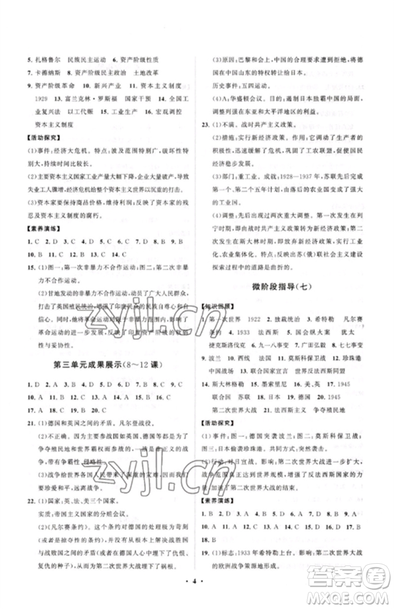 山東教育出版社2023初中同步練習(xí)冊分層卷九年級世界歷史下冊人教版參考答案