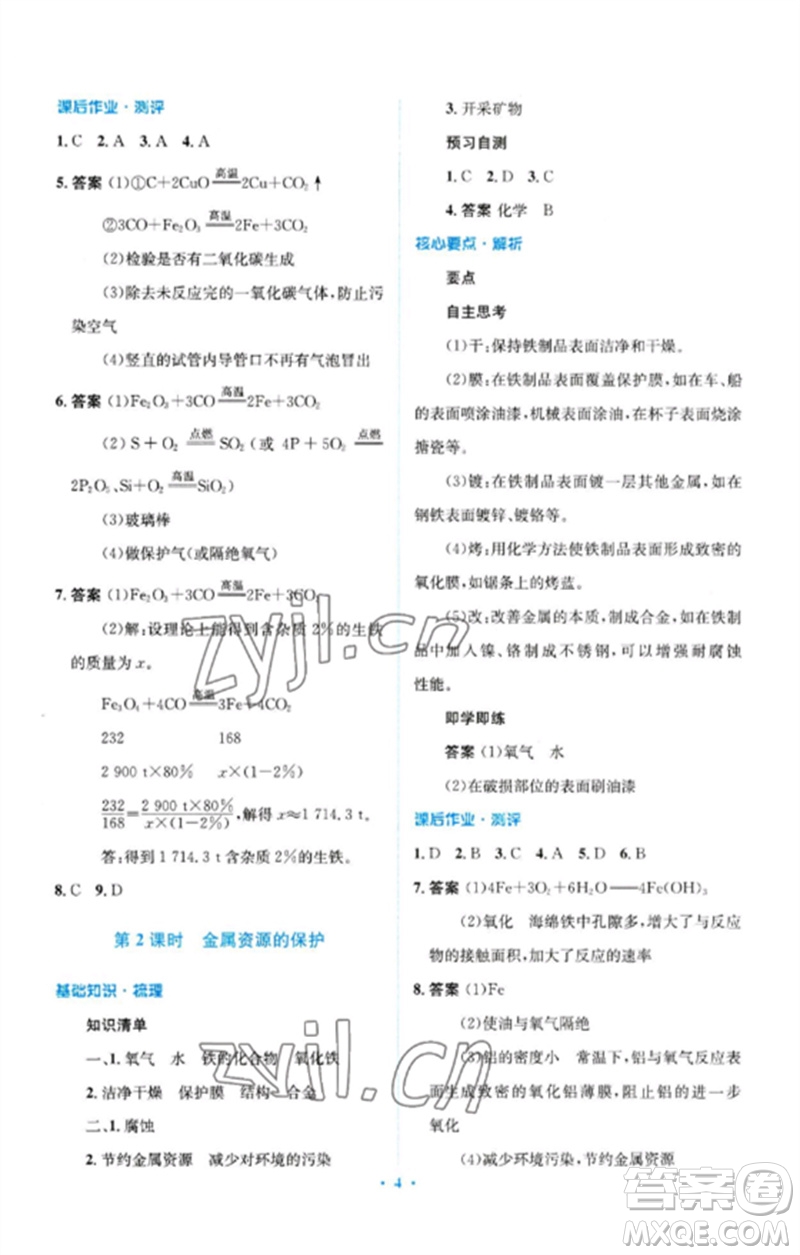 人民教育出版社2023人教金學(xué)典同步解析與測評學(xué)考練九年級(jí)化學(xué)下冊人教版廣東專版參考答案