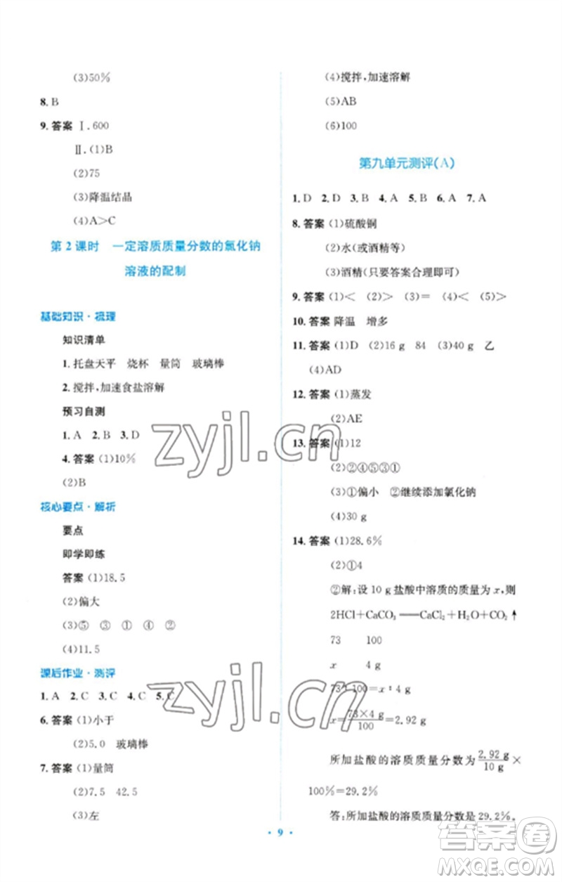 人民教育出版社2023人教金學(xué)典同步解析與測評學(xué)考練九年級(jí)化學(xué)下冊人教版廣東專版參考答案