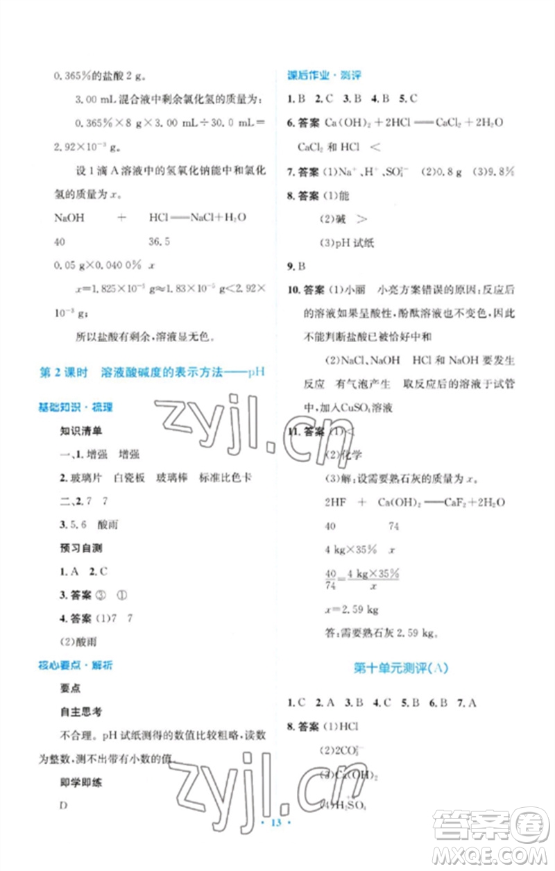 人民教育出版社2023人教金學(xué)典同步解析與測評學(xué)考練九年級(jí)化學(xué)下冊人教版廣東專版參考答案