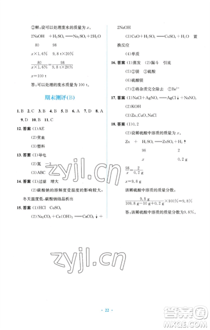 人民教育出版社2023人教金學(xué)典同步解析與測評學(xué)考練九年級(jí)化學(xué)下冊人教版廣東專版參考答案