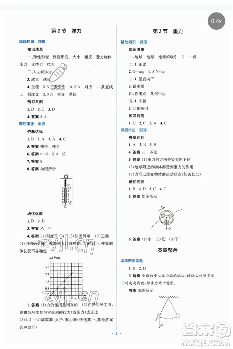 人民教育出版社2023人教金學(xué)典同步解析與測評學(xué)考練八年級物理下冊人教版參考答案