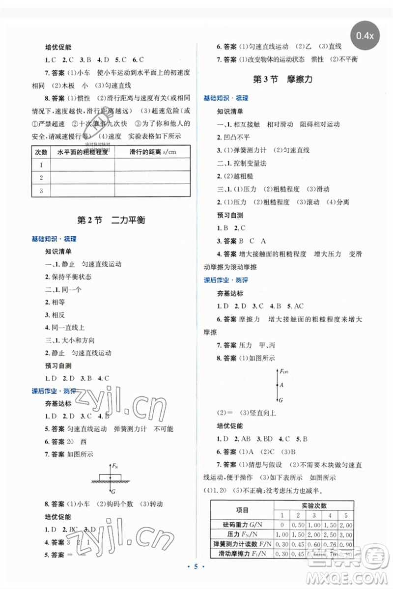 人民教育出版社2023人教金學(xué)典同步解析與測評學(xué)考練八年級物理下冊人教版參考答案