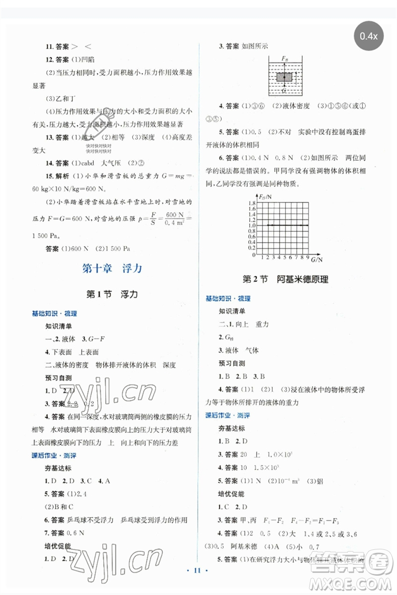 人民教育出版社2023人教金學(xué)典同步解析與測評學(xué)考練八年級物理下冊人教版參考答案