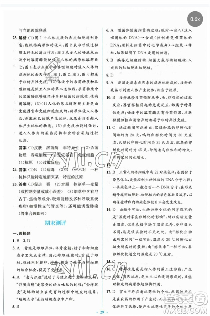 人民教育出版社2023人教金學(xué)典同步解析與測(cè)評(píng)學(xué)考練八年級(jí)生物下冊(cè)人教版參考答案