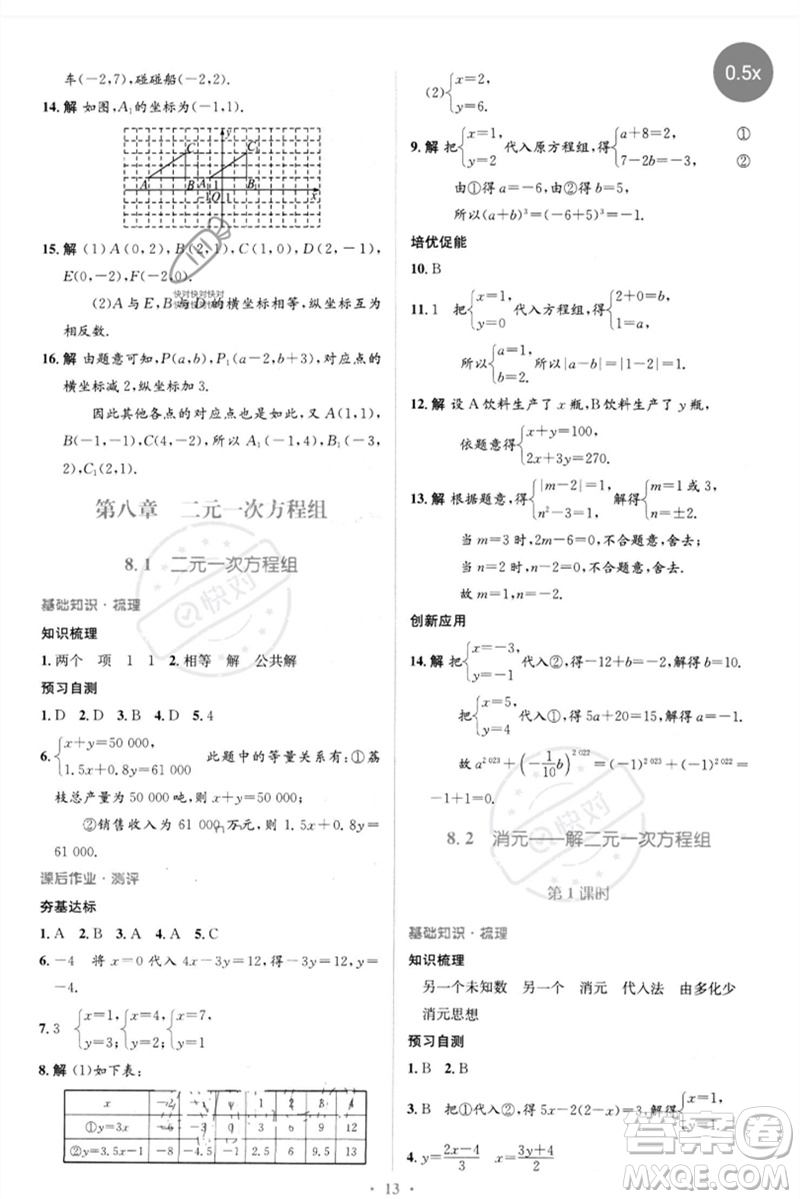 人民教育出版社2023人教金學典同步解析與測評學考練七年級數(shù)學下冊人教版參考答案