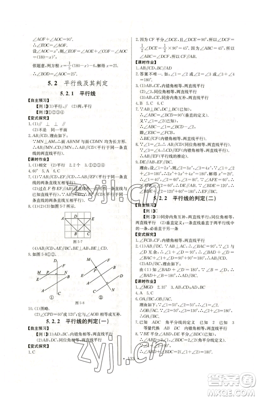 長江少年兒童出版社2023長江全能學(xué)案同步練習(xí)冊七年級下冊數(shù)學(xué)人教版參考答案