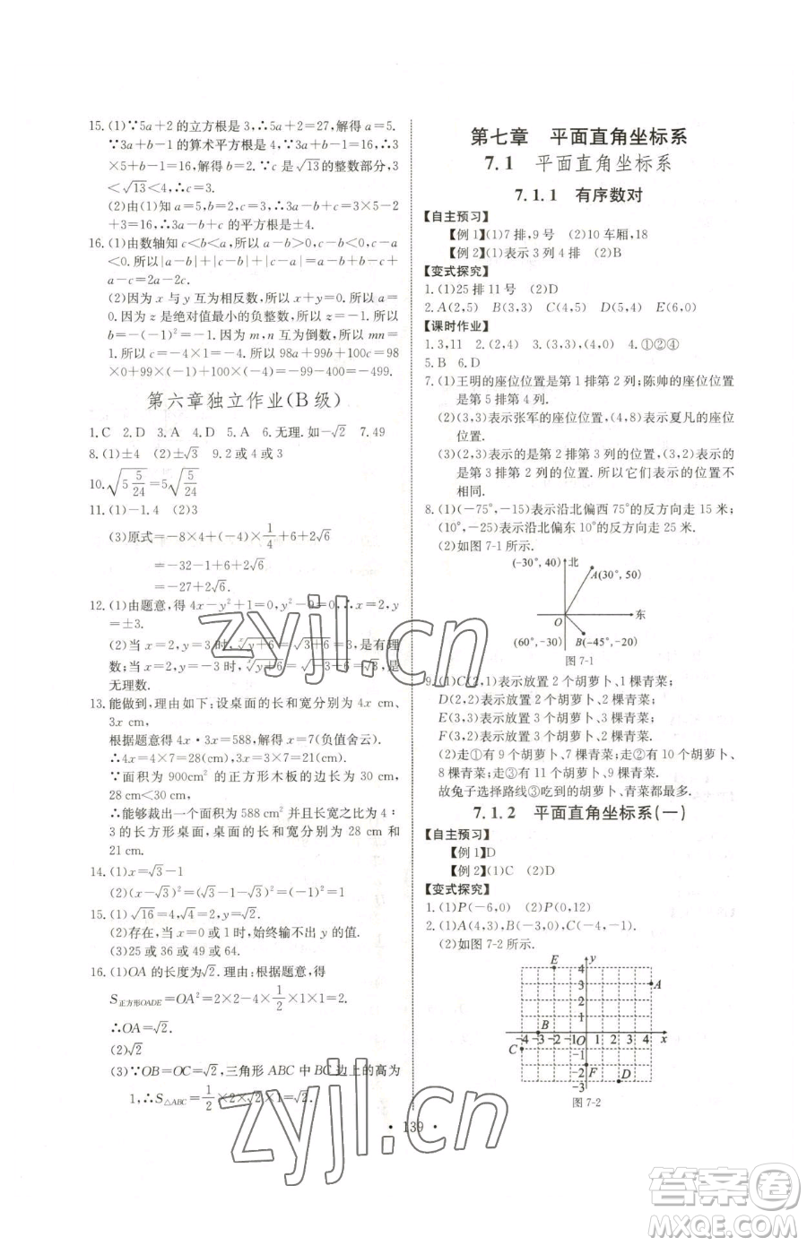 長江少年兒童出版社2023長江全能學(xué)案同步練習(xí)冊七年級下冊數(shù)學(xué)人教版參考答案