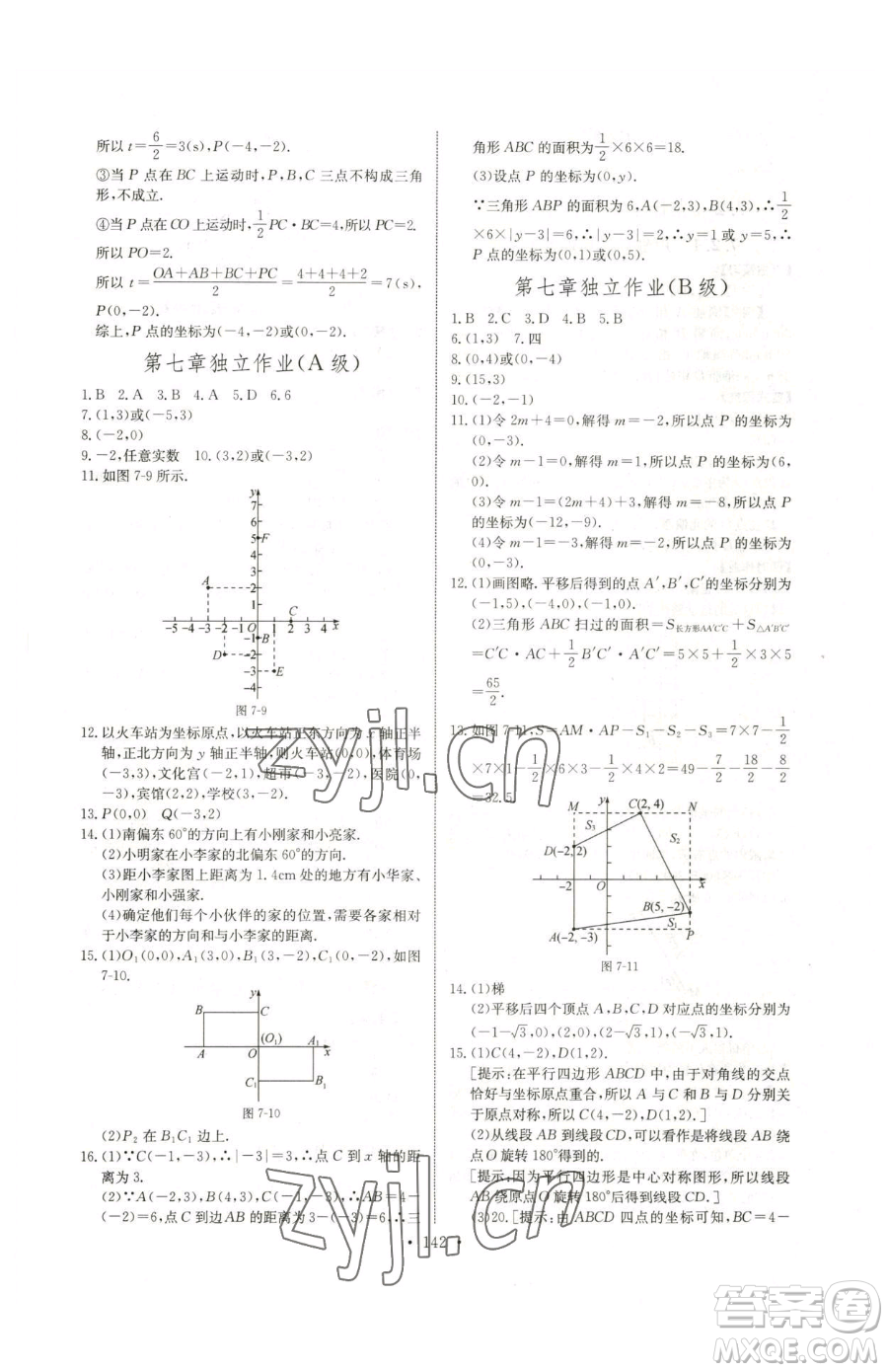 長江少年兒童出版社2023長江全能學(xué)案同步練習(xí)冊七年級下冊數(shù)學(xué)人教版參考答案