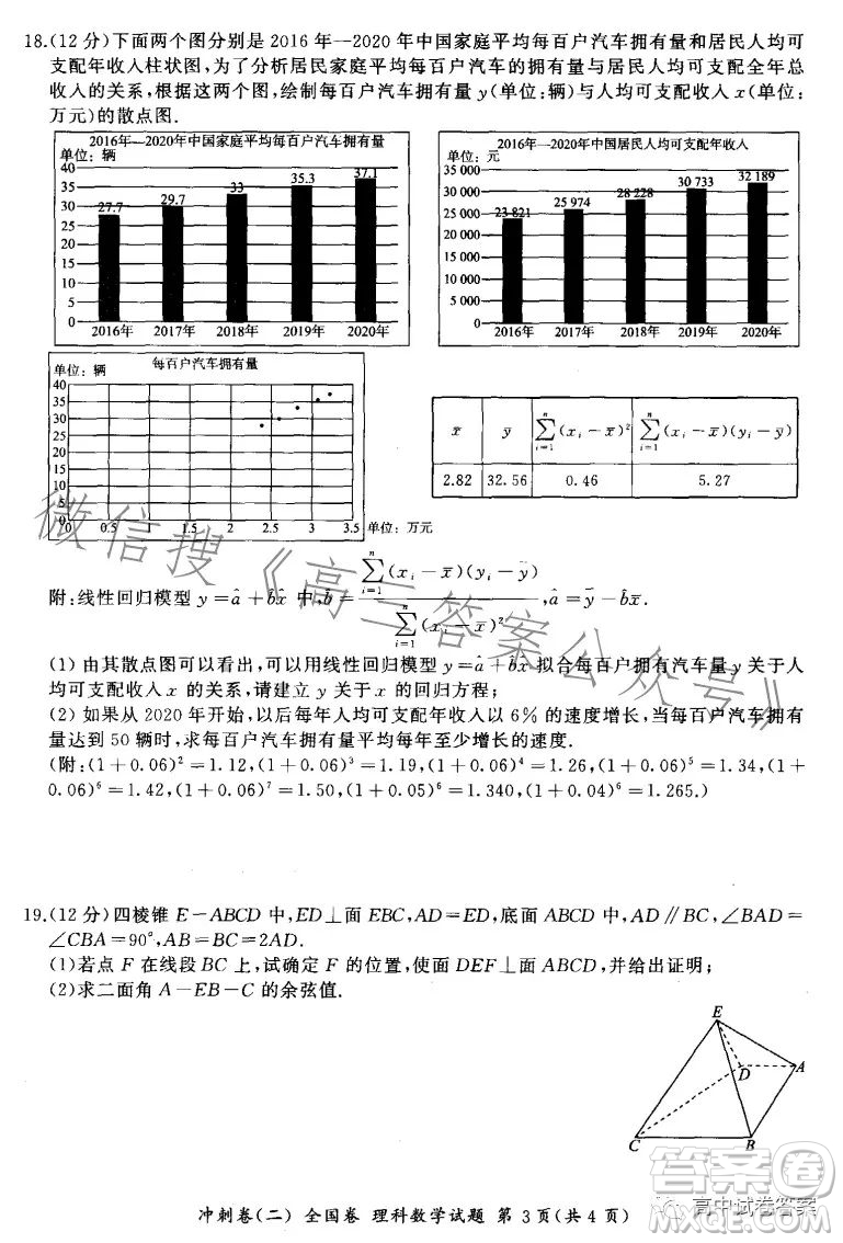 百師聯(lián)盟2023屆高三沖刺卷二全國卷理科數(shù)學(xué)試題答案