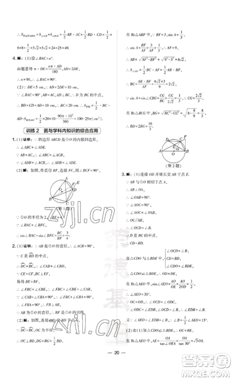 山西教育出版社2023點撥訓(xùn)練九年級數(shù)學(xué)下冊滬科版安徽專版參考答案