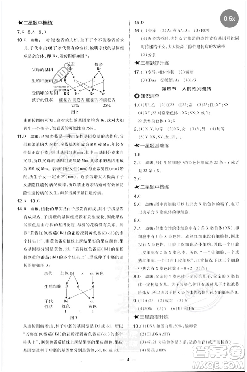 吉林教育出版社2023點撥訓練八年級生物下冊人教版參考答案