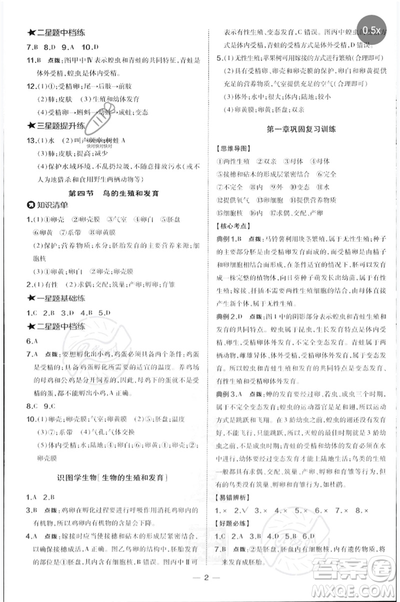 吉林教育出版社2023點撥訓練八年級生物下冊人教版參考答案