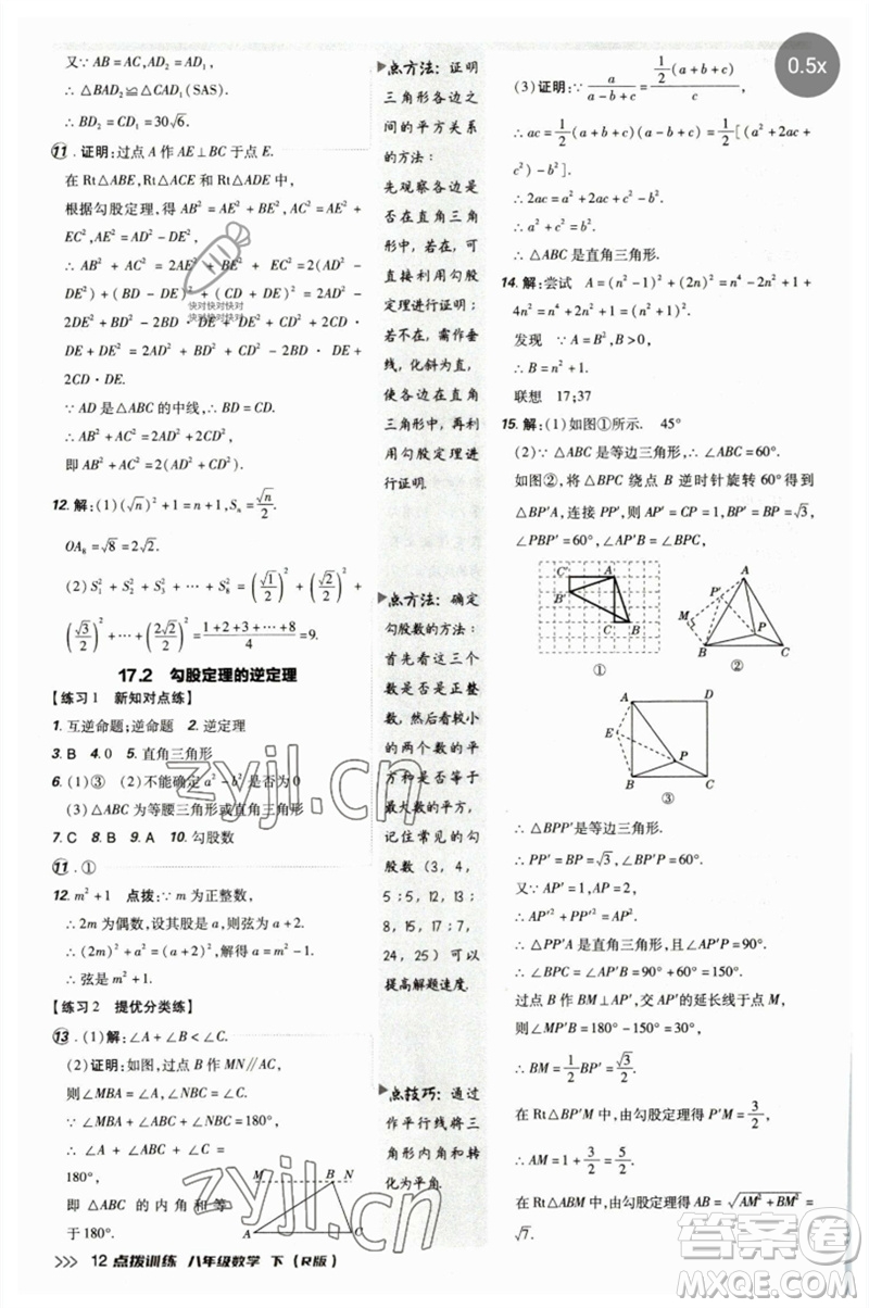 吉林教育出版社2023點(diǎn)撥訓(xùn)練八年級(jí)數(shù)學(xué)下冊(cè)人教版參考答案