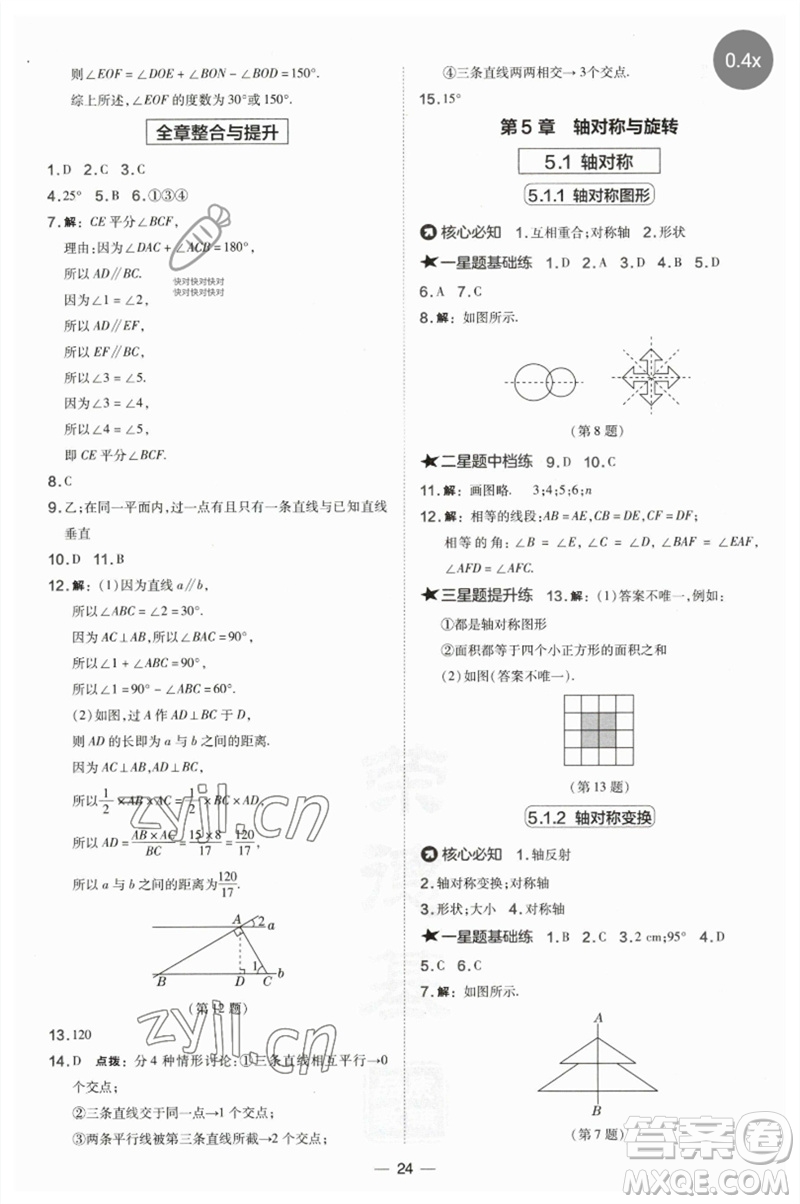 山西教育出版社2023點撥訓練七年級數(shù)學下冊湘教版參考答案