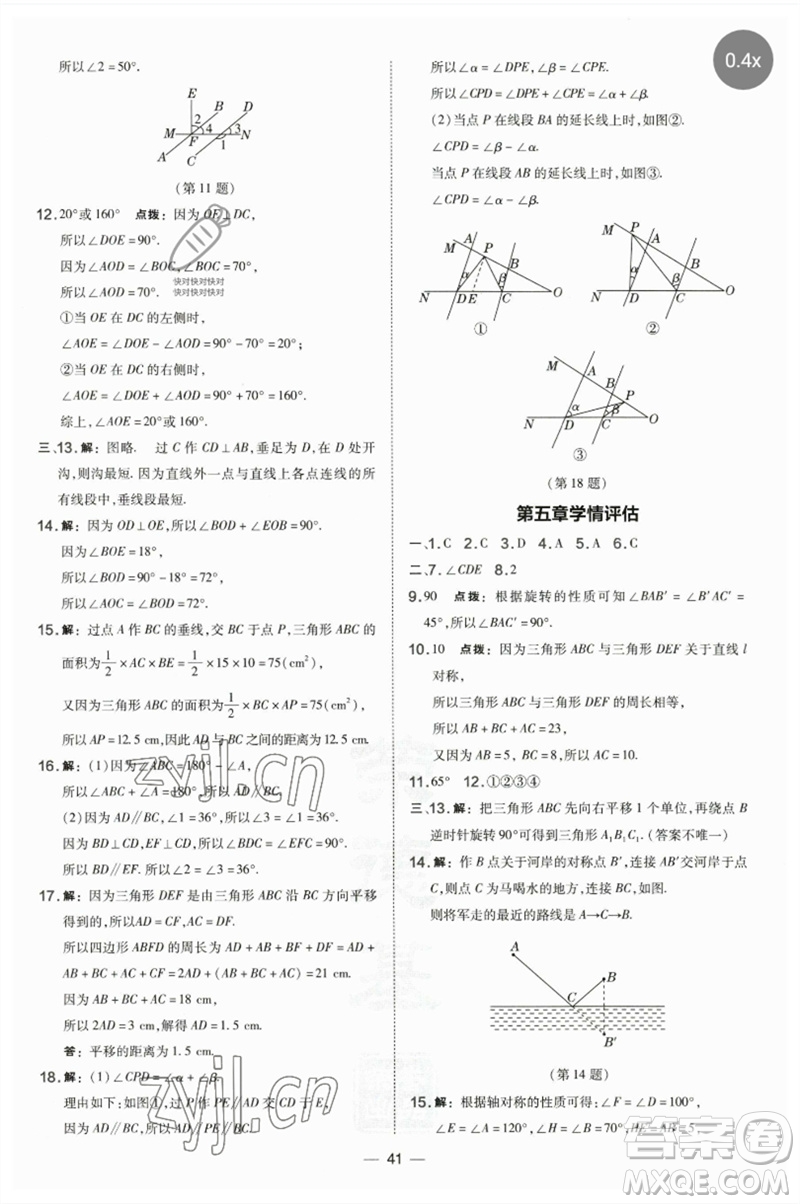 山西教育出版社2023點撥訓練七年級數(shù)學下冊湘教版參考答案