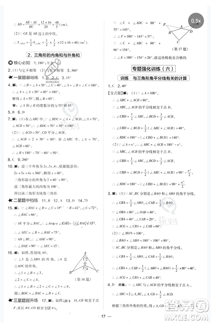 山西教育出版社2023點(diǎn)撥訓(xùn)練七年級(jí)數(shù)學(xué)下冊(cè)華師大版參考答案