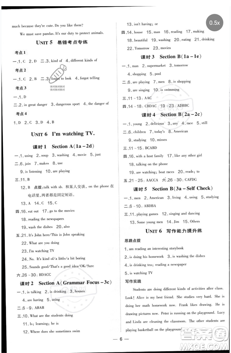 吉林教育出版社2023點撥訓(xùn)練七年級英語下冊人教版參考答案