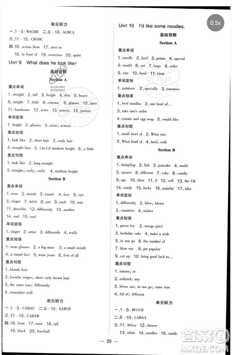 吉林教育出版社2023點撥訓(xùn)練七年級英語下冊人教版參考答案