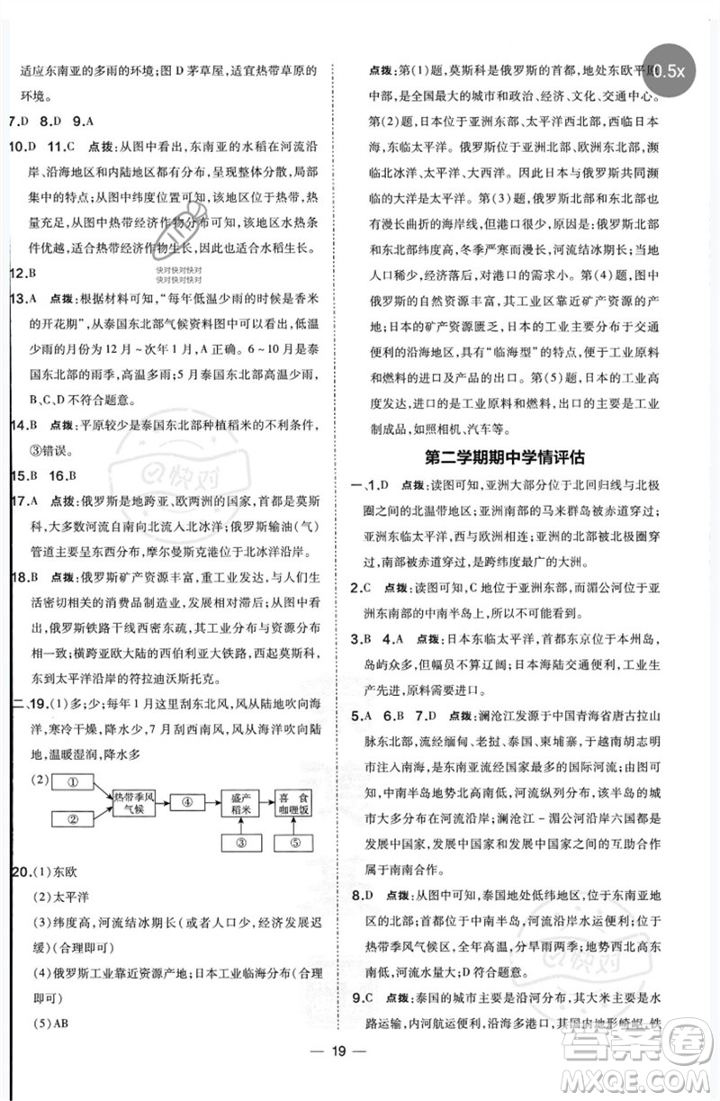 湖南地圖出版社2023點撥訓練七年級地理下冊人教版參考答案