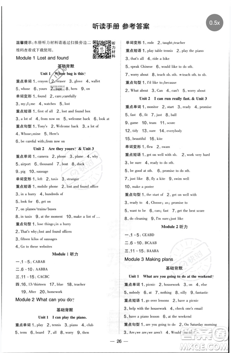 山西教育出版社2023點(diǎn)撥訓(xùn)練七年級(jí)英語下冊外研版參考答案