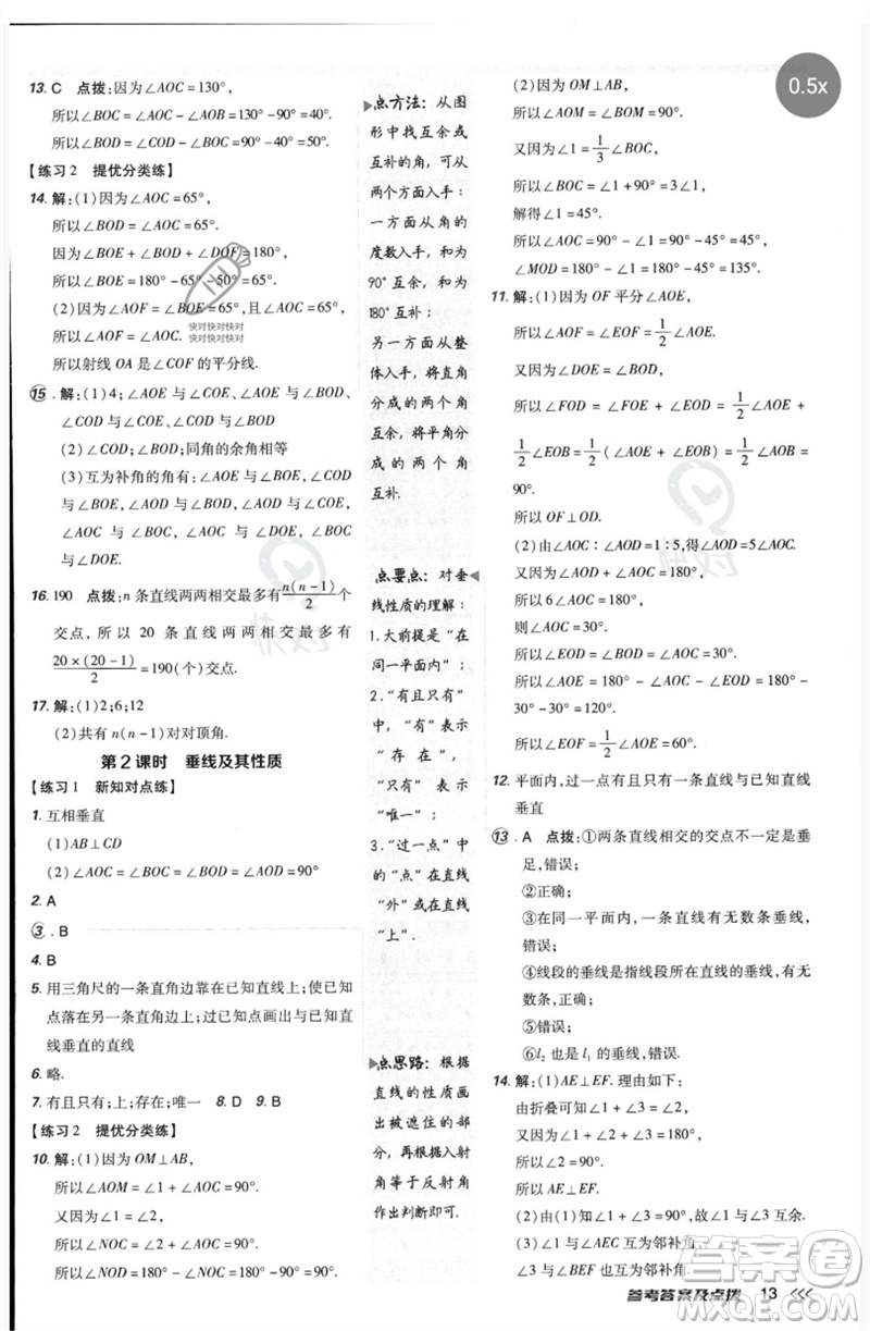 安徽教育出版社2023點撥訓(xùn)練七年級數(shù)學(xué)下冊北師大版參考答案