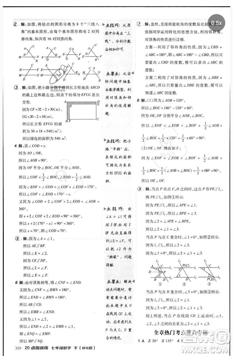 安徽教育出版社2023點撥訓(xùn)練七年級數(shù)學(xué)下冊北師大版參考答案