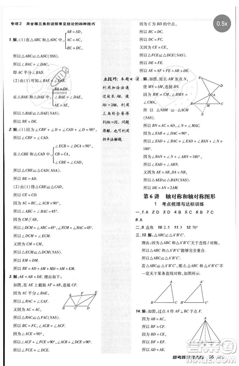 安徽教育出版社2023點撥訓(xùn)練七年級數(shù)學(xué)下冊北師大版參考答案