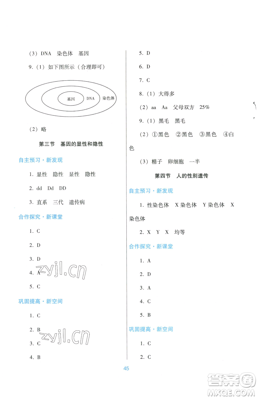 廣東教育出版社2023南方新課堂金牌學案八年級下冊生物人教版參考答案