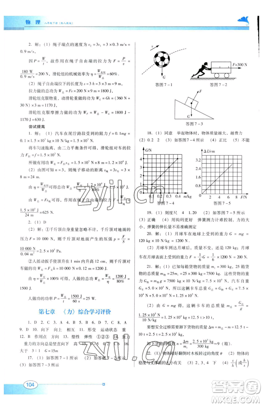 廣東教育出版社2023南方新課堂金牌學(xué)案八年級(jí)下冊(cè)物理人教版參考答案