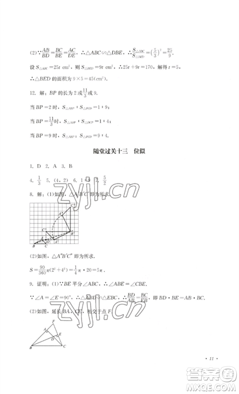 四川教育出版社2023學(xué)情點(diǎn)評(píng)九年級(jí)數(shù)學(xué)下冊(cè)人教版參考答案