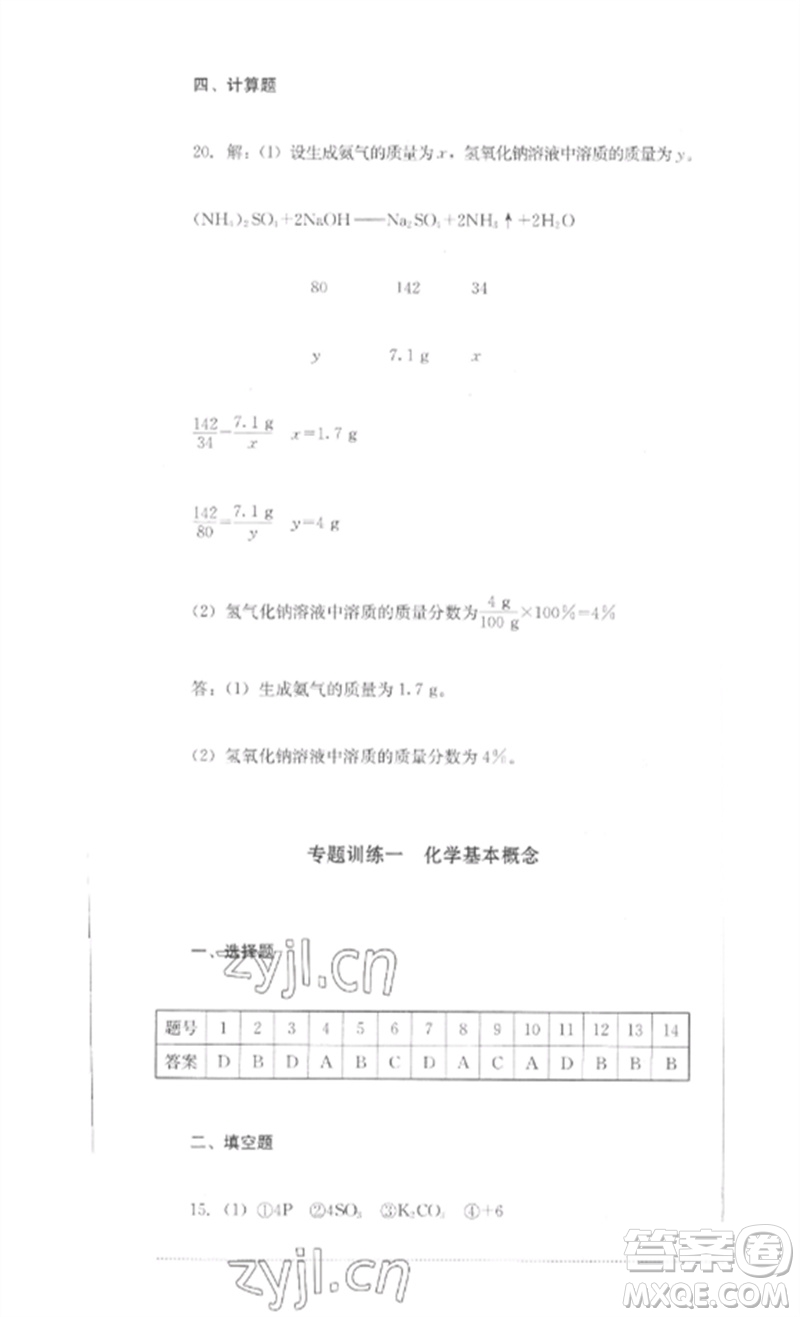 四川教育出版社2023學(xué)情點(diǎn)評(píng)九年級(jí)化學(xué)下冊(cè)人教版參考答案