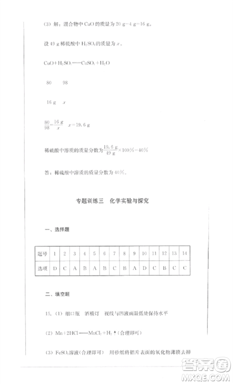 四川教育出版社2023學(xué)情點(diǎn)評(píng)九年級(jí)化學(xué)下冊(cè)人教版參考答案