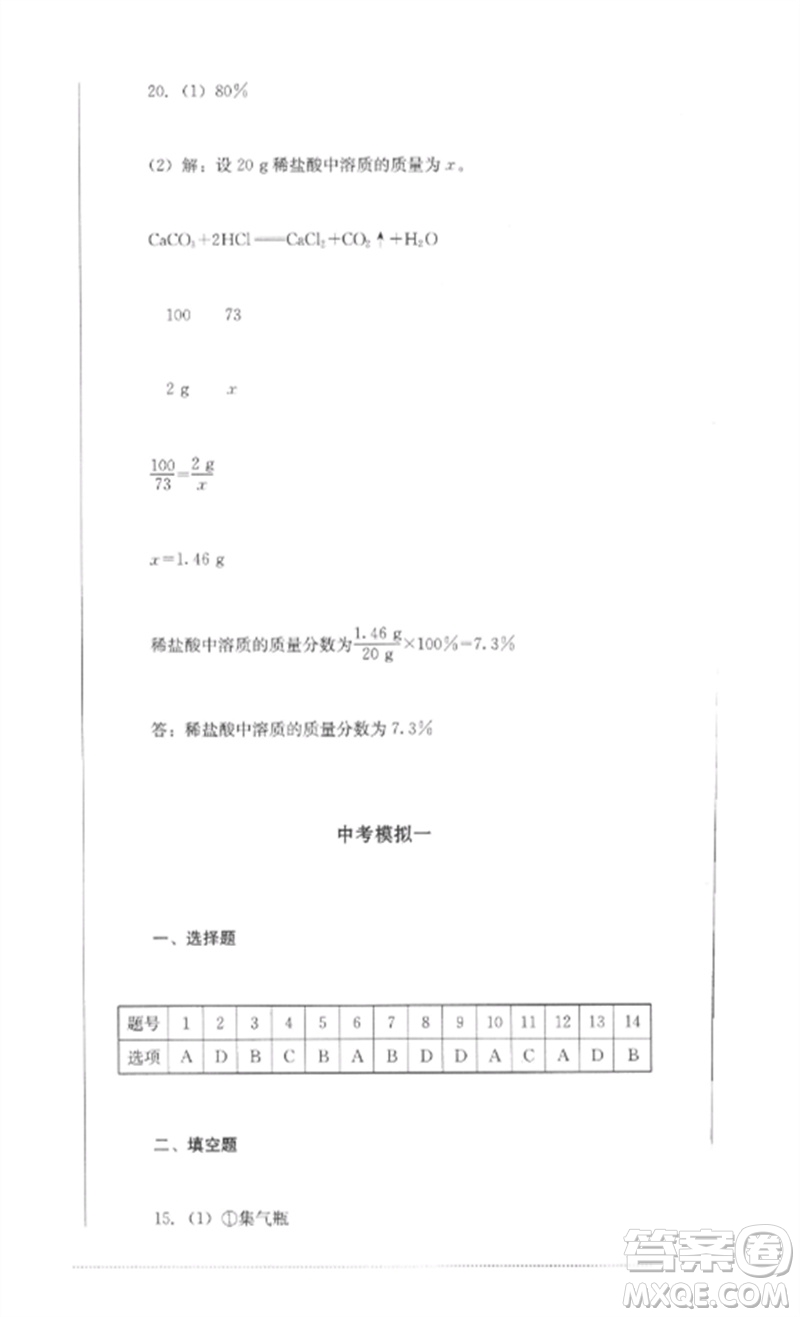 四川教育出版社2023學(xué)情點(diǎn)評(píng)九年級(jí)化學(xué)下冊(cè)人教版參考答案