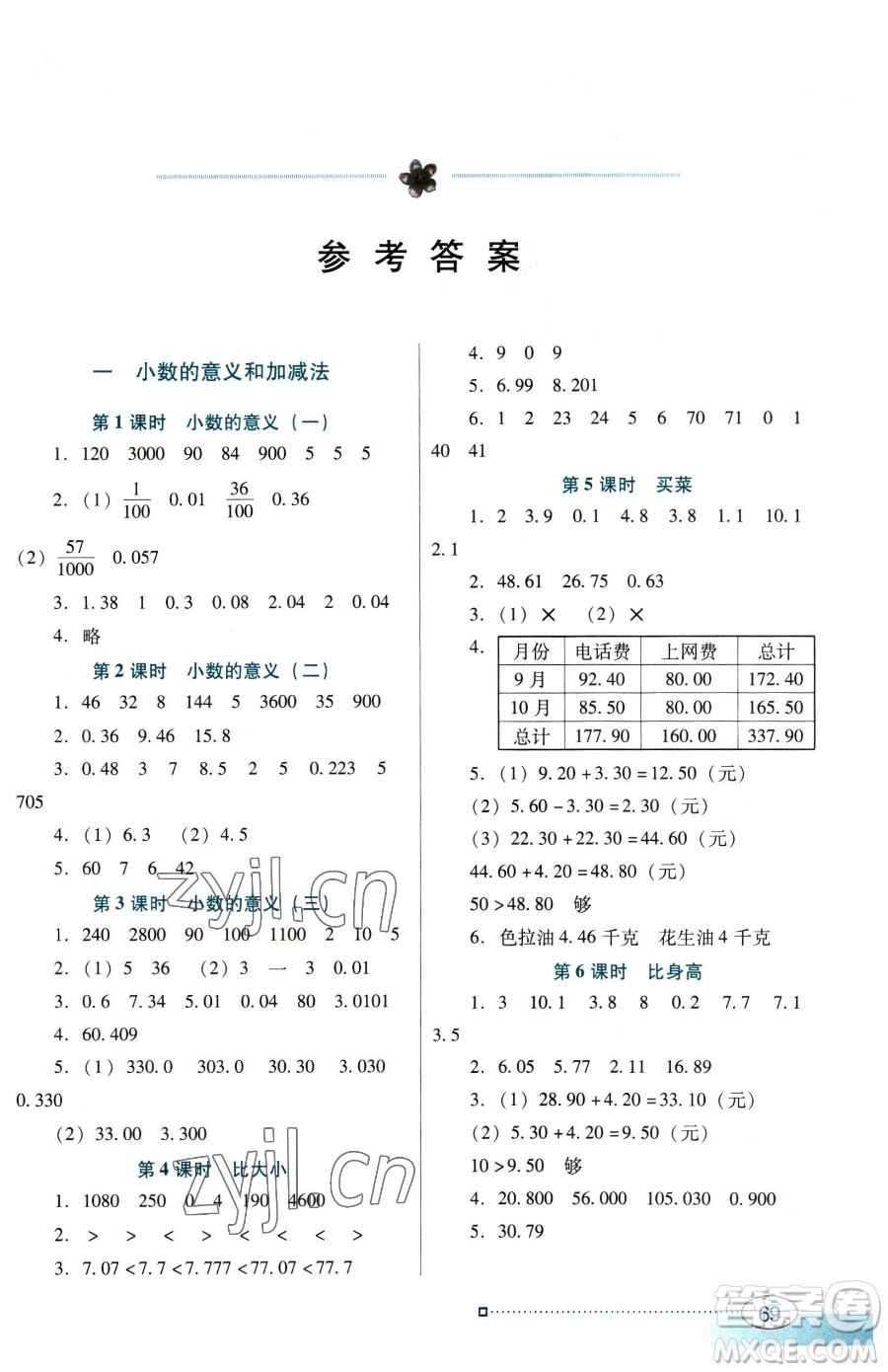 廣東教育出版社2023南方新課堂金牌學(xué)案四年級(jí)下冊數(shù)學(xué)北師大版參考答案