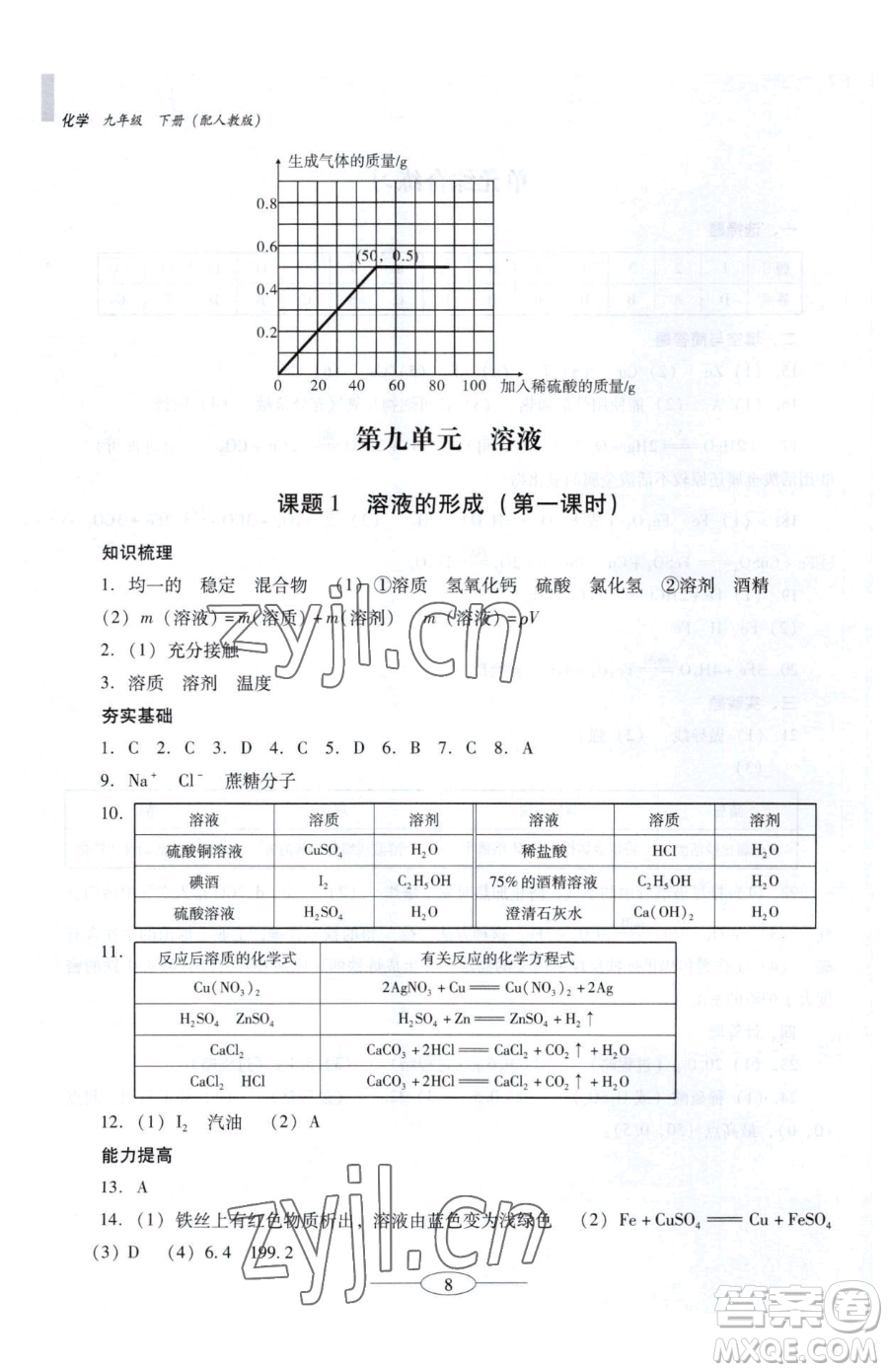 廣東教育出版社2023南方新課堂金牌學(xué)案九年級(jí)下冊(cè)化學(xué)人教版珠海專版參考答案