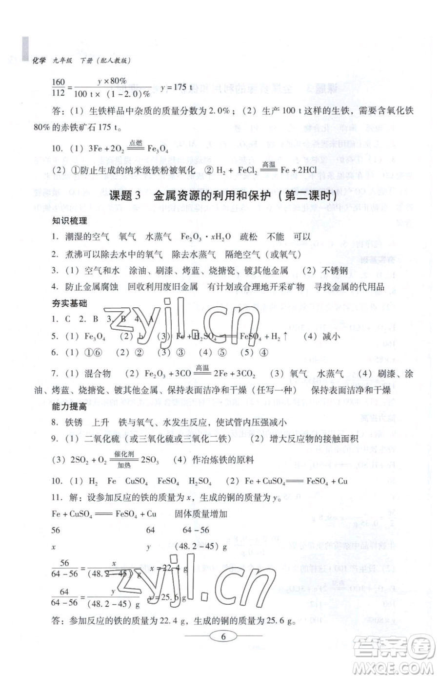 廣東教育出版社2023南方新課堂金牌學(xué)案九年級(jí)下冊(cè)化學(xué)人教版珠海專版參考答案