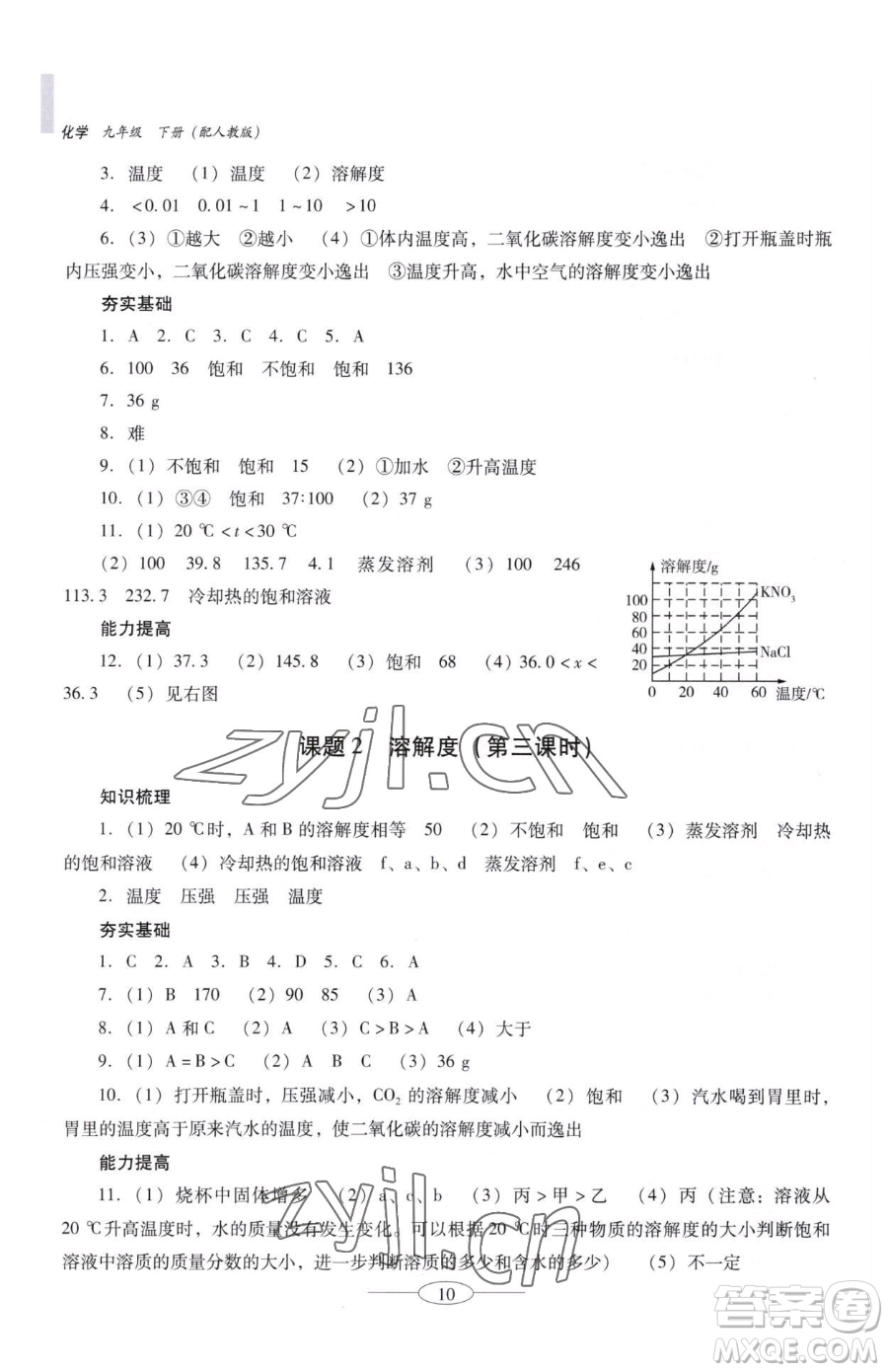 廣東教育出版社2023南方新課堂金牌學(xué)案九年級(jí)下冊(cè)化學(xué)人教版珠海專版參考答案