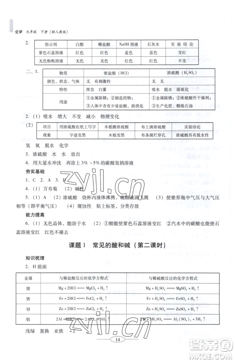 廣東教育出版社2023南方新課堂金牌學(xué)案九年級(jí)下冊(cè)化學(xué)人教版珠海專版參考答案