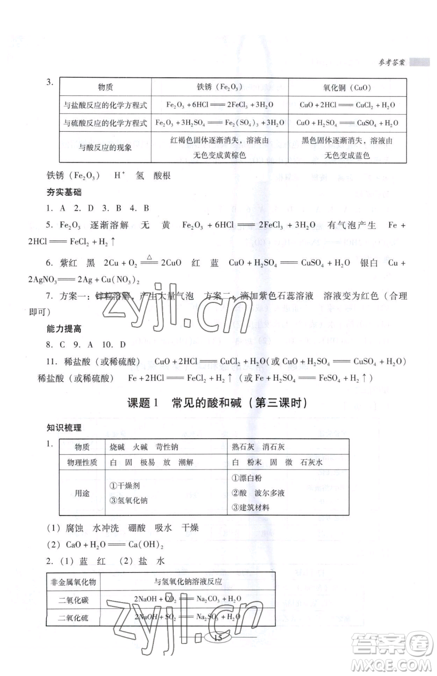 廣東教育出版社2023南方新課堂金牌學(xué)案九年級(jí)下冊(cè)化學(xué)人教版珠海專版參考答案