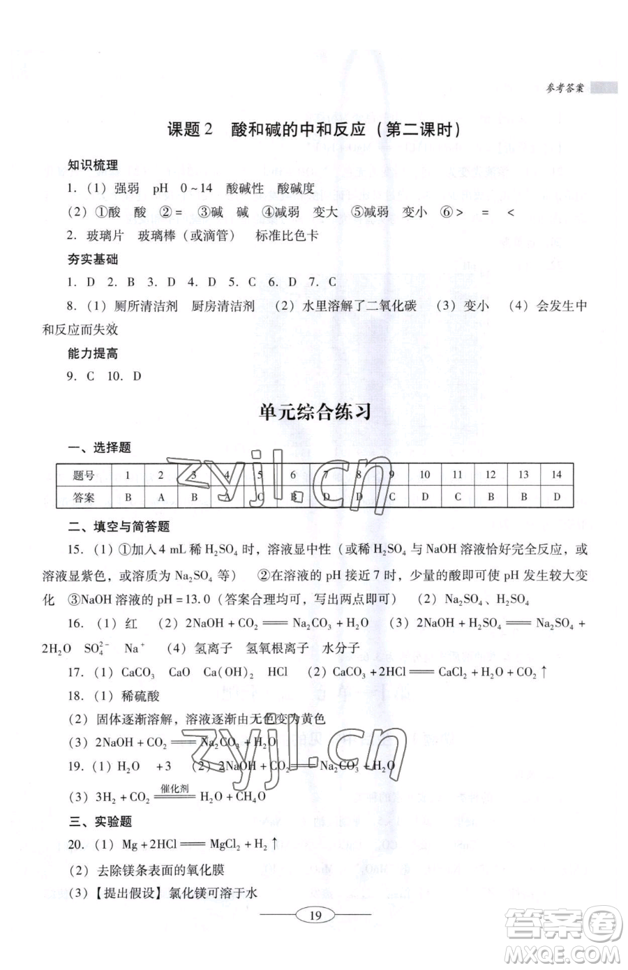 廣東教育出版社2023南方新課堂金牌學(xué)案九年級(jí)下冊(cè)化學(xué)人教版珠海專版參考答案