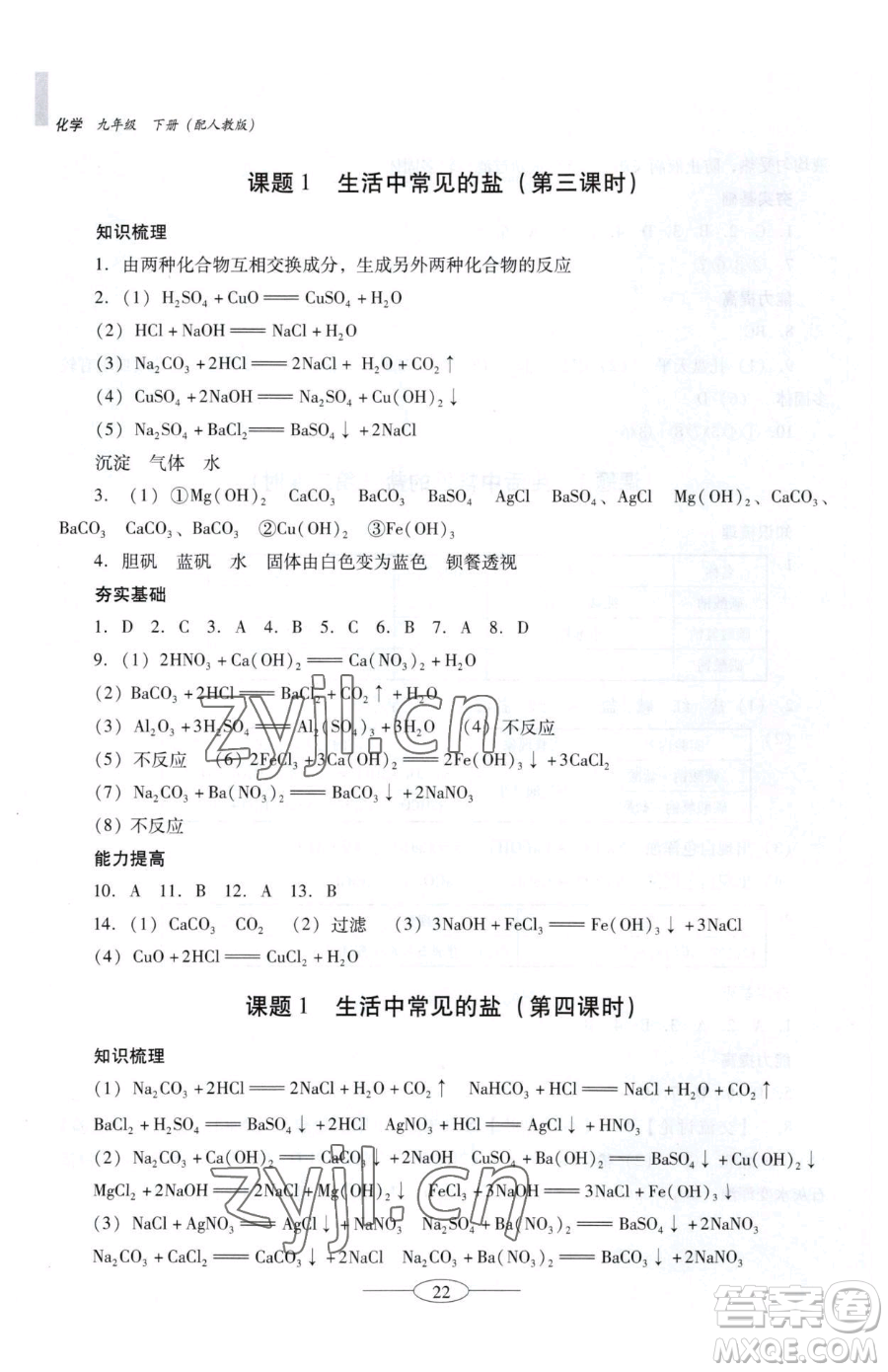 廣東教育出版社2023南方新課堂金牌學(xué)案九年級(jí)下冊(cè)化學(xué)人教版珠海專版參考答案