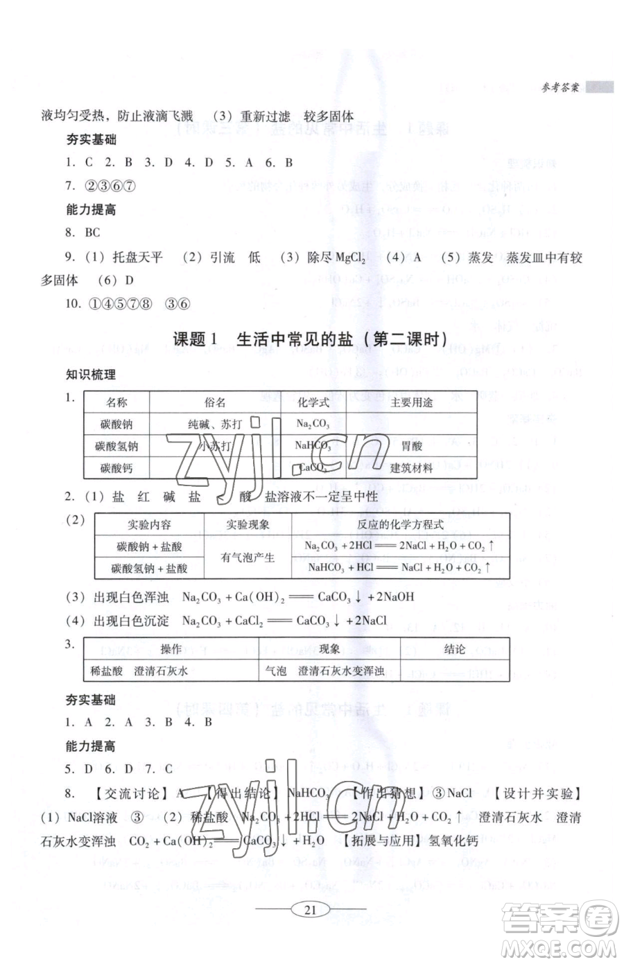 廣東教育出版社2023南方新課堂金牌學(xué)案九年級(jí)下冊(cè)化學(xué)人教版珠海專版參考答案