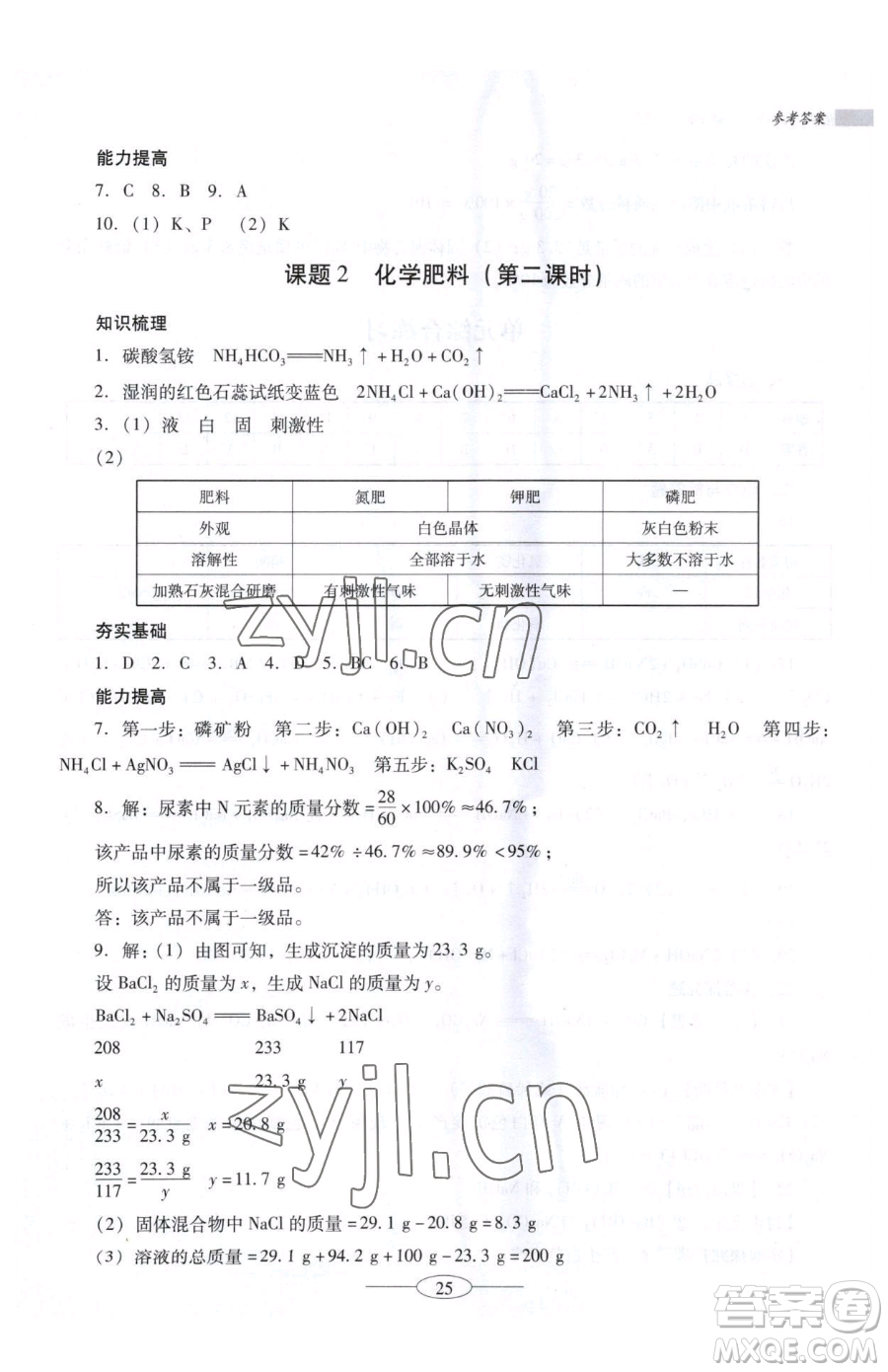 廣東教育出版社2023南方新課堂金牌學(xué)案九年級(jí)下冊(cè)化學(xué)人教版珠海專版參考答案