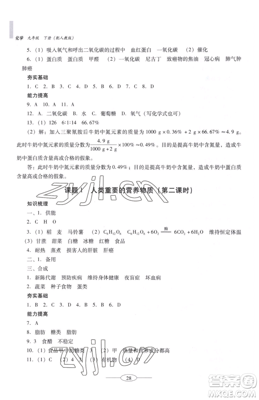 廣東教育出版社2023南方新課堂金牌學(xué)案九年級(jí)下冊(cè)化學(xué)人教版珠海專版參考答案