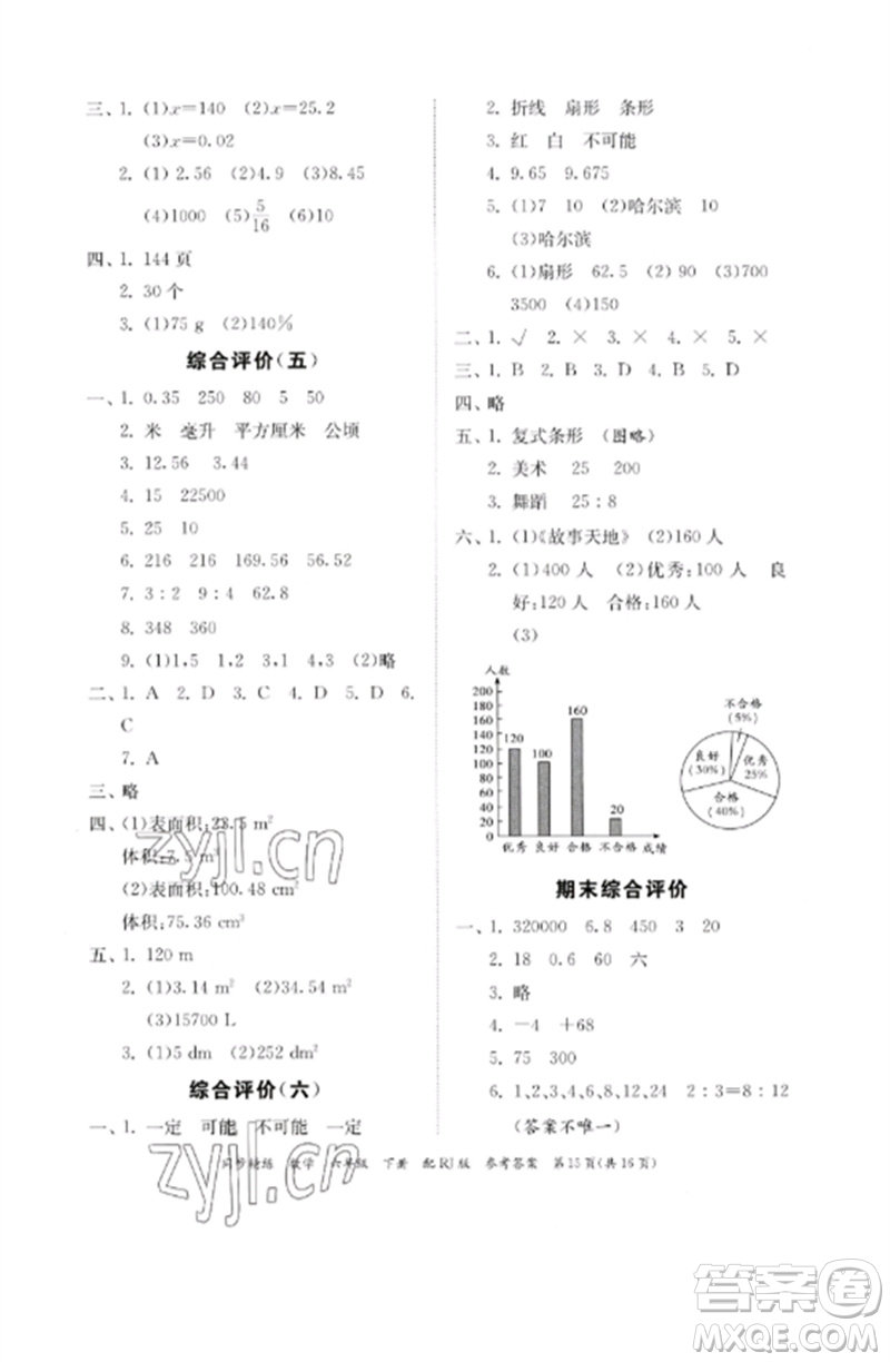 廣東教育出版社2023同步精練六年級(jí)數(shù)學(xué)下冊(cè)人教版參考答案