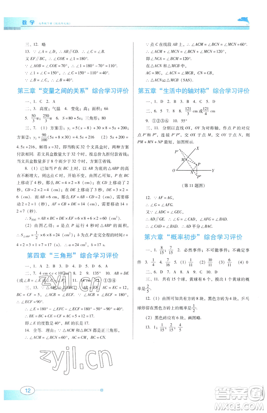 廣東教育出版社2023南方新課堂金牌學案七年級下冊數學北師大版參考答案