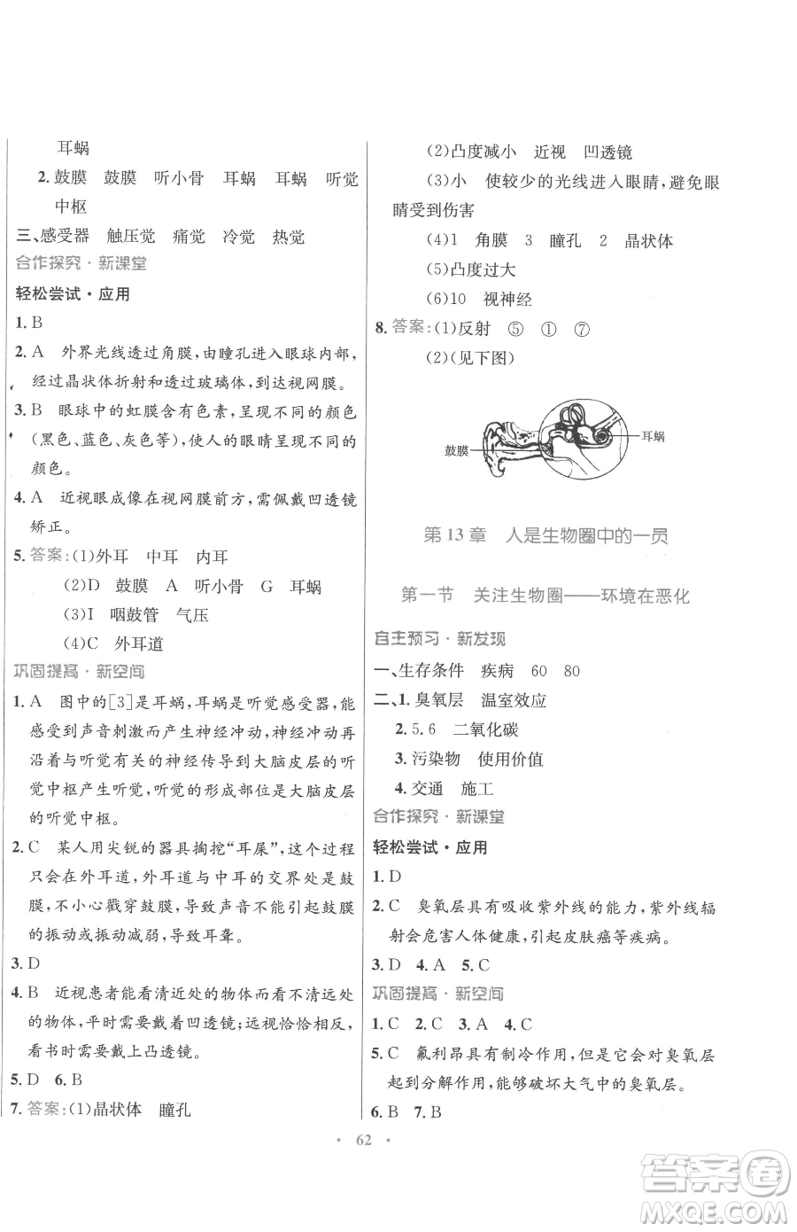 廣東教育出版社2023南方新課堂金牌學案七年級下冊生物蘇教版參考答案