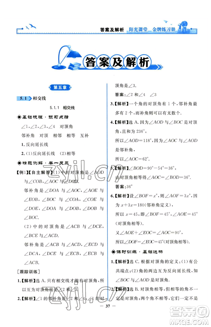 人民教育出版社2023陽光課堂金牌練習(xí)冊七年級下冊數(shù)學(xué)人教版參考答案