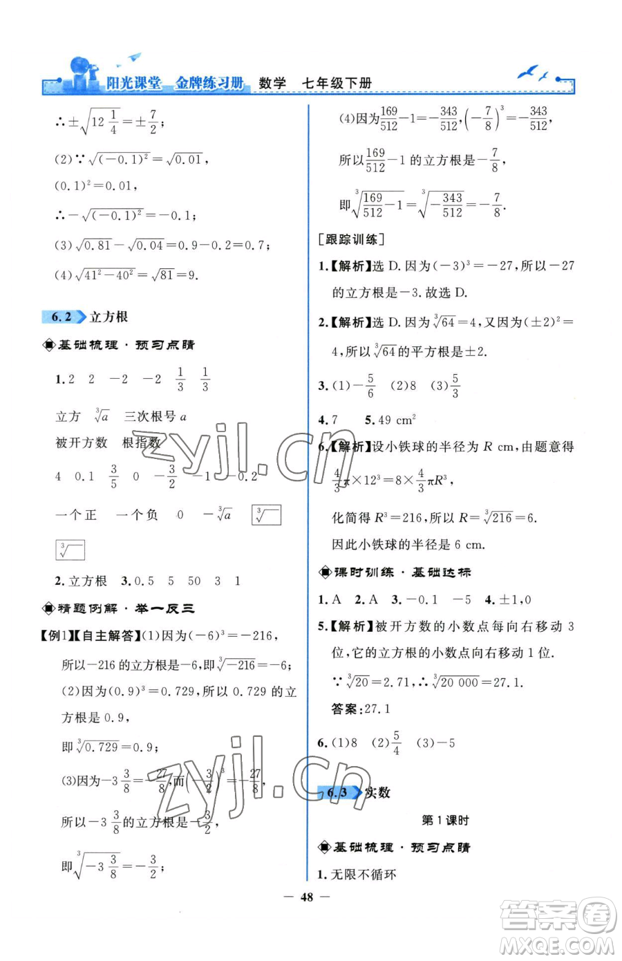 人民教育出版社2023陽光課堂金牌練習(xí)冊七年級下冊數(shù)學(xué)人教版參考答案